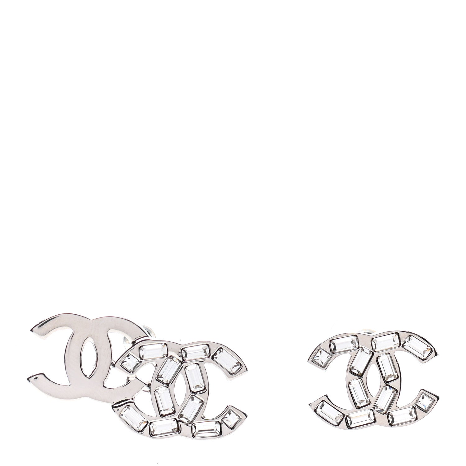 Chanel Baguette Crystal Double CC Earrings Silver 1 of 4