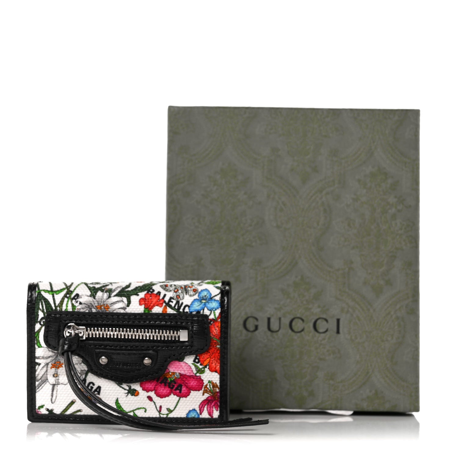 Balenciaga X GUCCI Canvas Azalea Calfskin Flora Logo Print Neo Classic Wallet White Multicolor Black 9 of 9