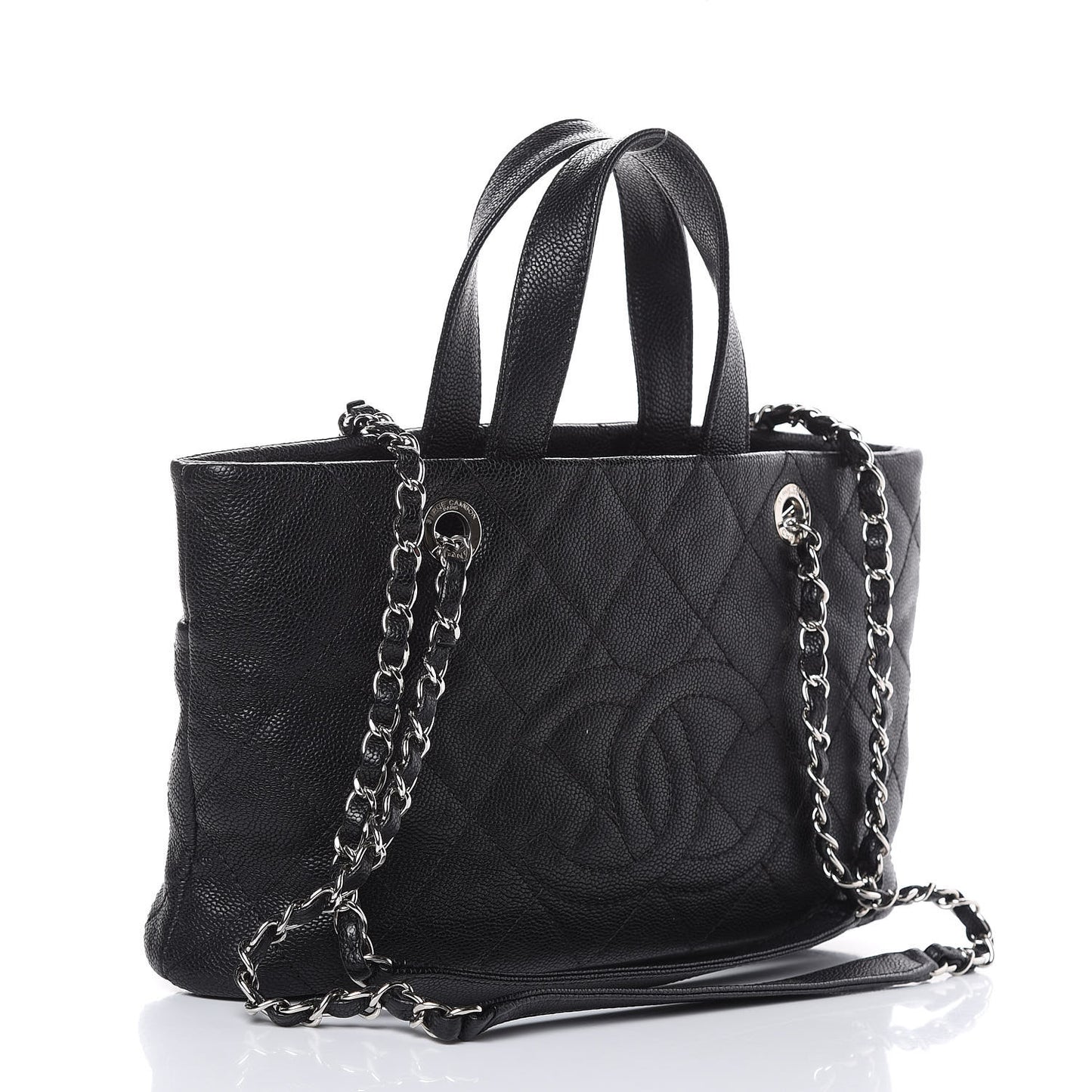 Caviar Quilted CC Shopping Tote Black