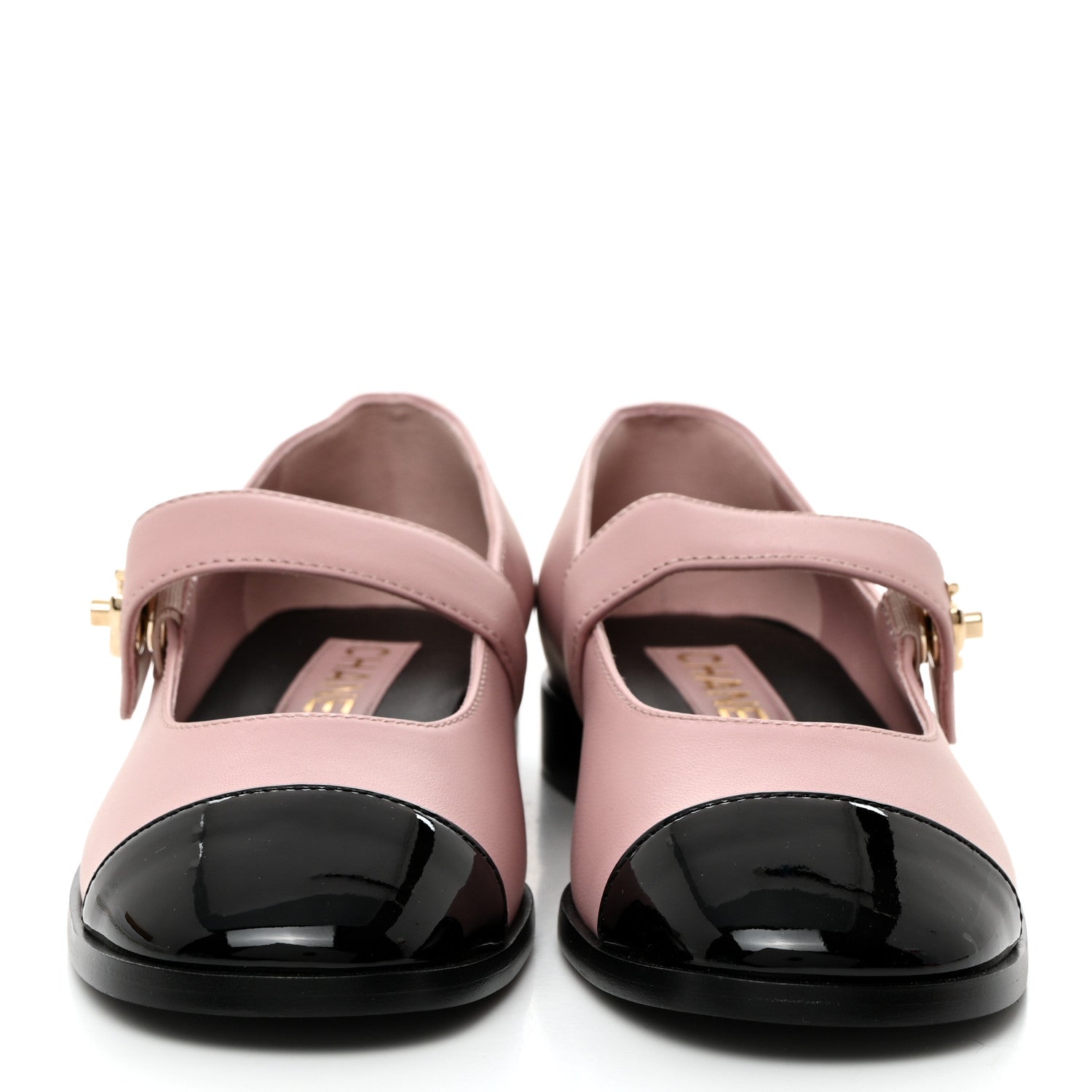 Chanel Calfskin Patent Mary Janes Flats 36 Pink Black 2 of 8