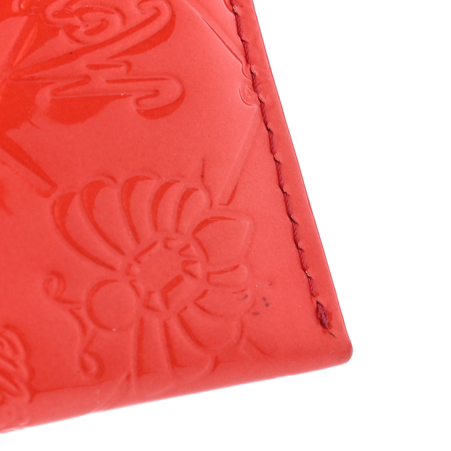 Patent Calfskin Lucky Symbols Card Holder Case Rouge Clair