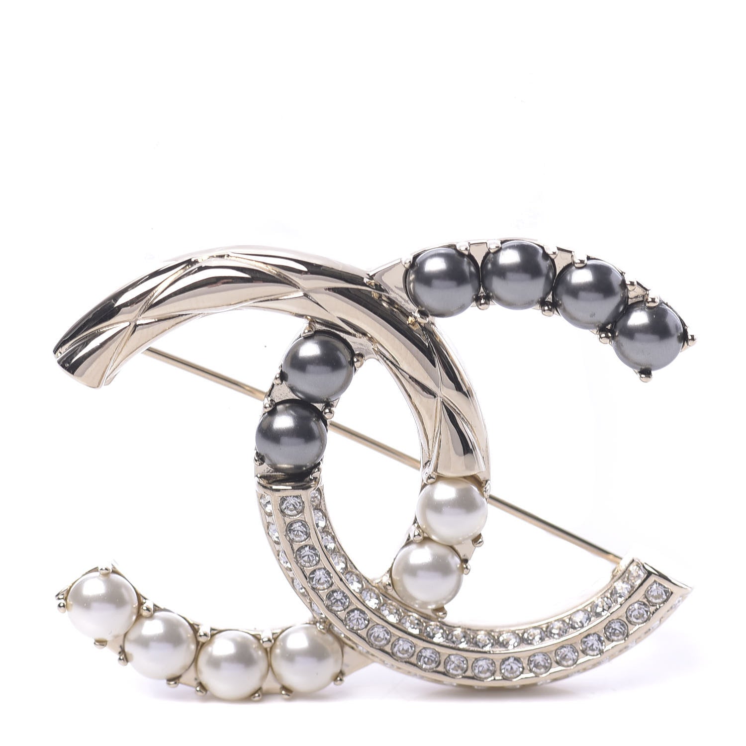 Chanel Pearl Crystal Bright Young Thing CC Brooch Gold 1 of 5