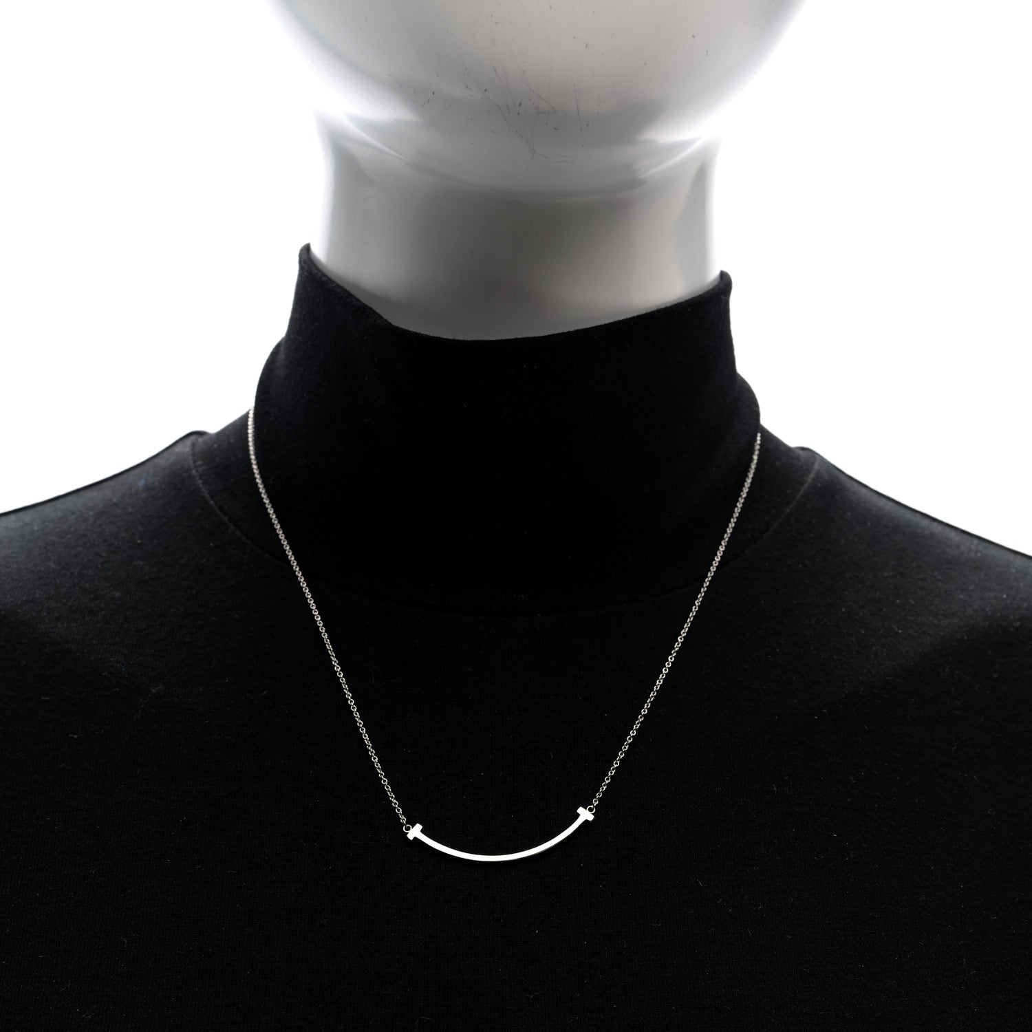 Tiffany 18K White Gold Small T Smile Pendant Necklace 2 of 5