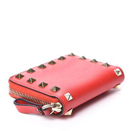 Valentino Garavani Calfskin Rockstud Zip Around Coin Case Card Holder Deep Orange 3 of 9