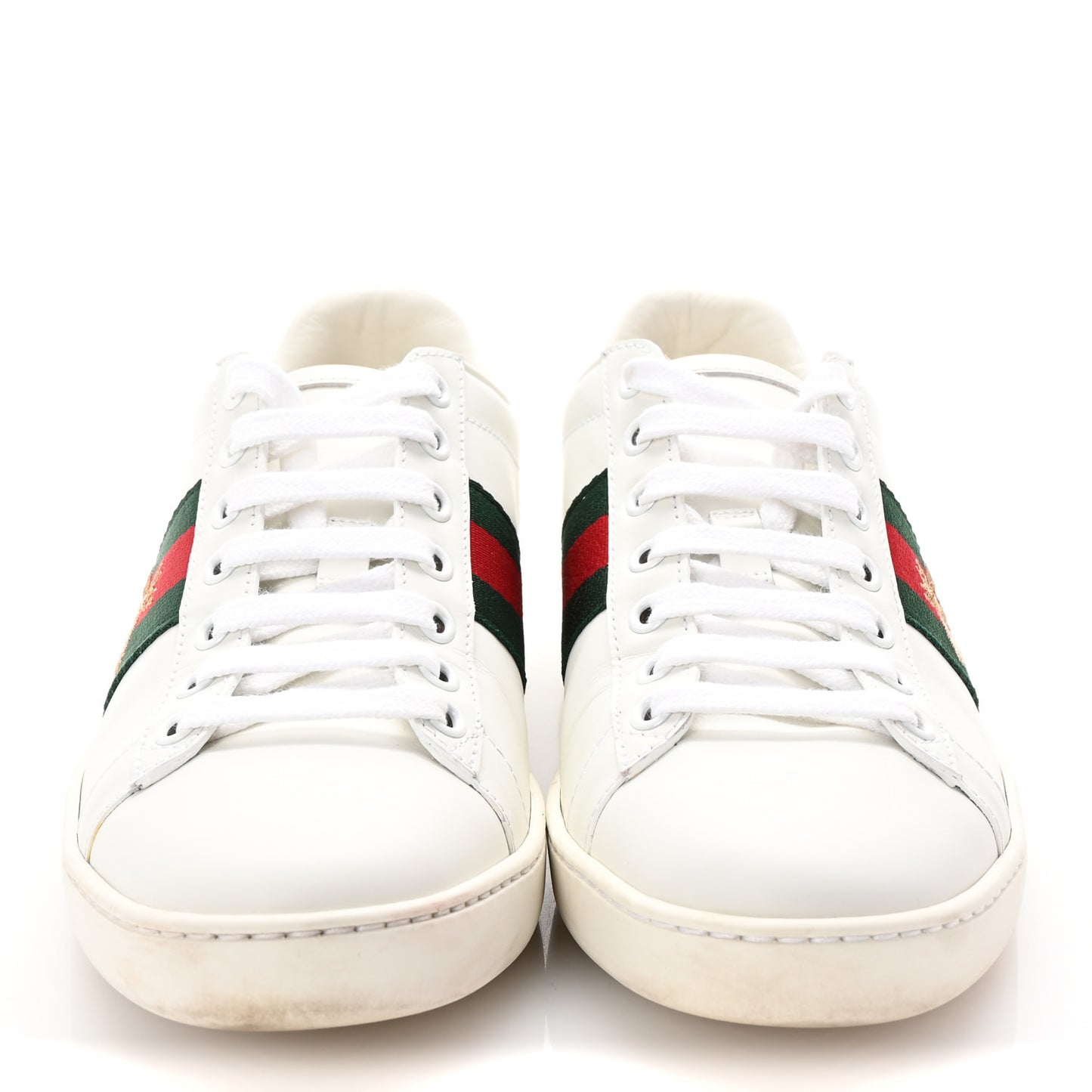 Calfskin Ayers Bee Embroidered Womens Ace Sneakers 36 White Green