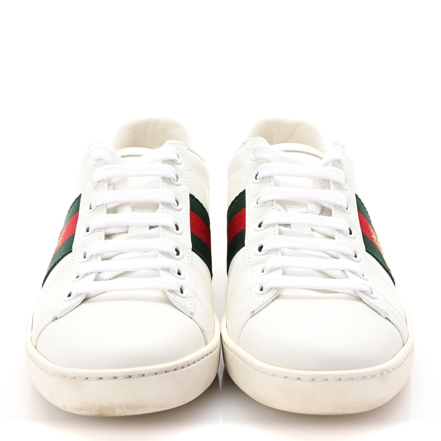 Gucci Calfskin Ayers Bee Embroidered Womens Ace Sneakers 36 White Green 3 of 11