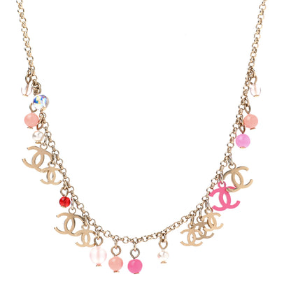 Chanel Beaded Resin CC Necklace Gold Pink 1 of 7