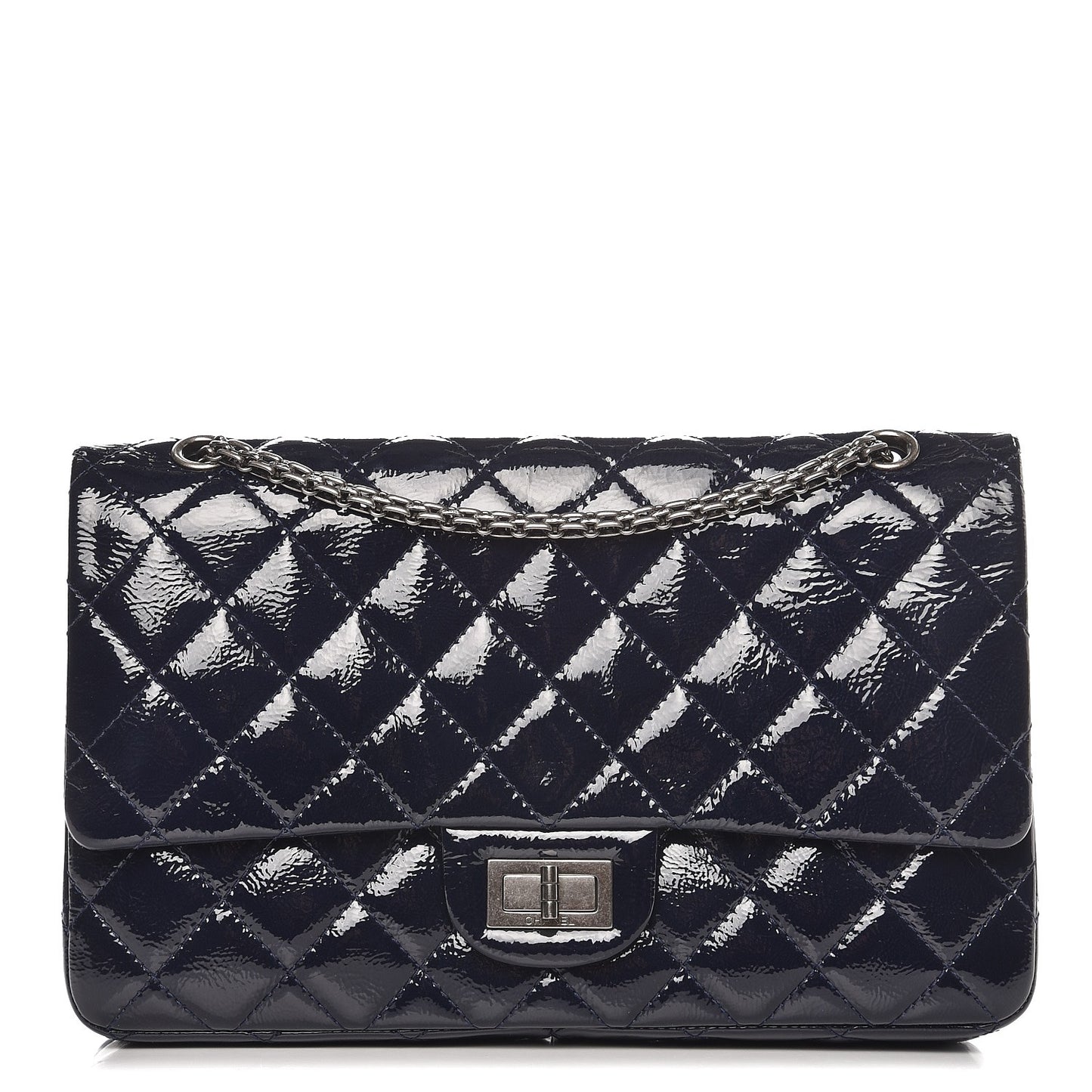 Distressed Patent Quilted 2.55 Reissue 227 Flap Dark Blue