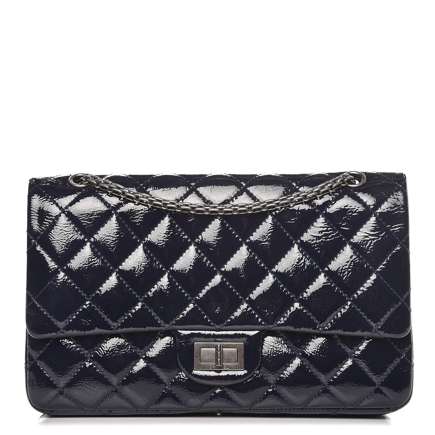 Chanel Distressed Patent Quilted 2.55 Reissue 227 Flap Dark Blue 1 of 10