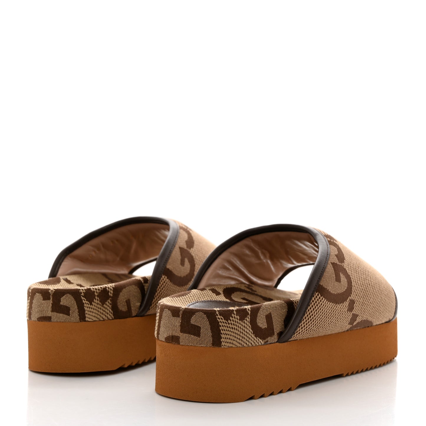 Monogram Jumbo GG Nappa Samoa Platform 40mm Slide Sandals 36 Camel Ebony New Acero