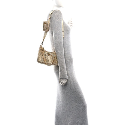 Prada Satin Crystal Re-Edition 2005 Shoulder Bag Platino 2 of 10