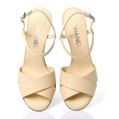 Chanel Lambskin Pearl Sandals 36.5 Beige Clair 6 of 13