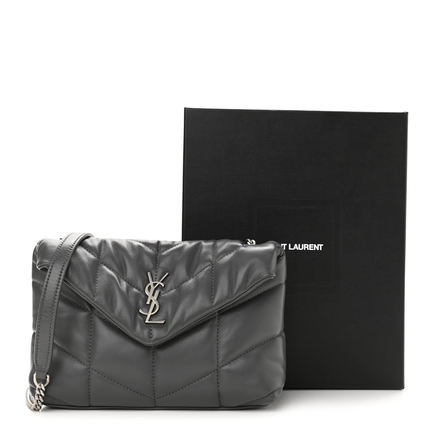 Saint Laurent Lambskin Quilted Toy Loulou Puffer Monogram Chain Satchel Storm 12 of 12