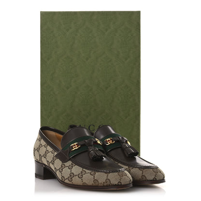 Gucci Monogram Calfskin Web Womens Tassel Loafers 37 Beige Brown 11 of 11