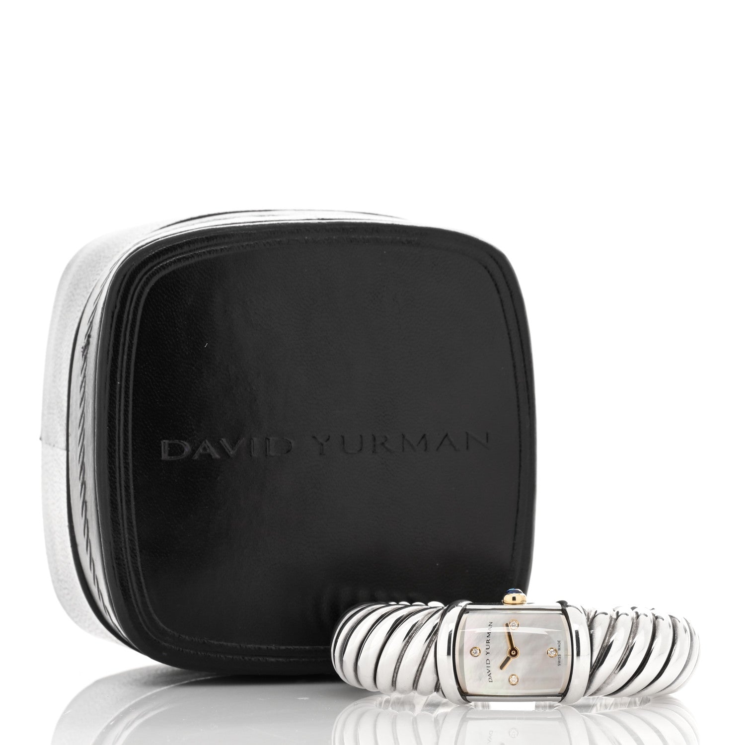 David Yurman Sterling Silver 18K Yellow Gold Diamond Mother of Pearl 19mm Waverly Quartz Watch 6 of 6