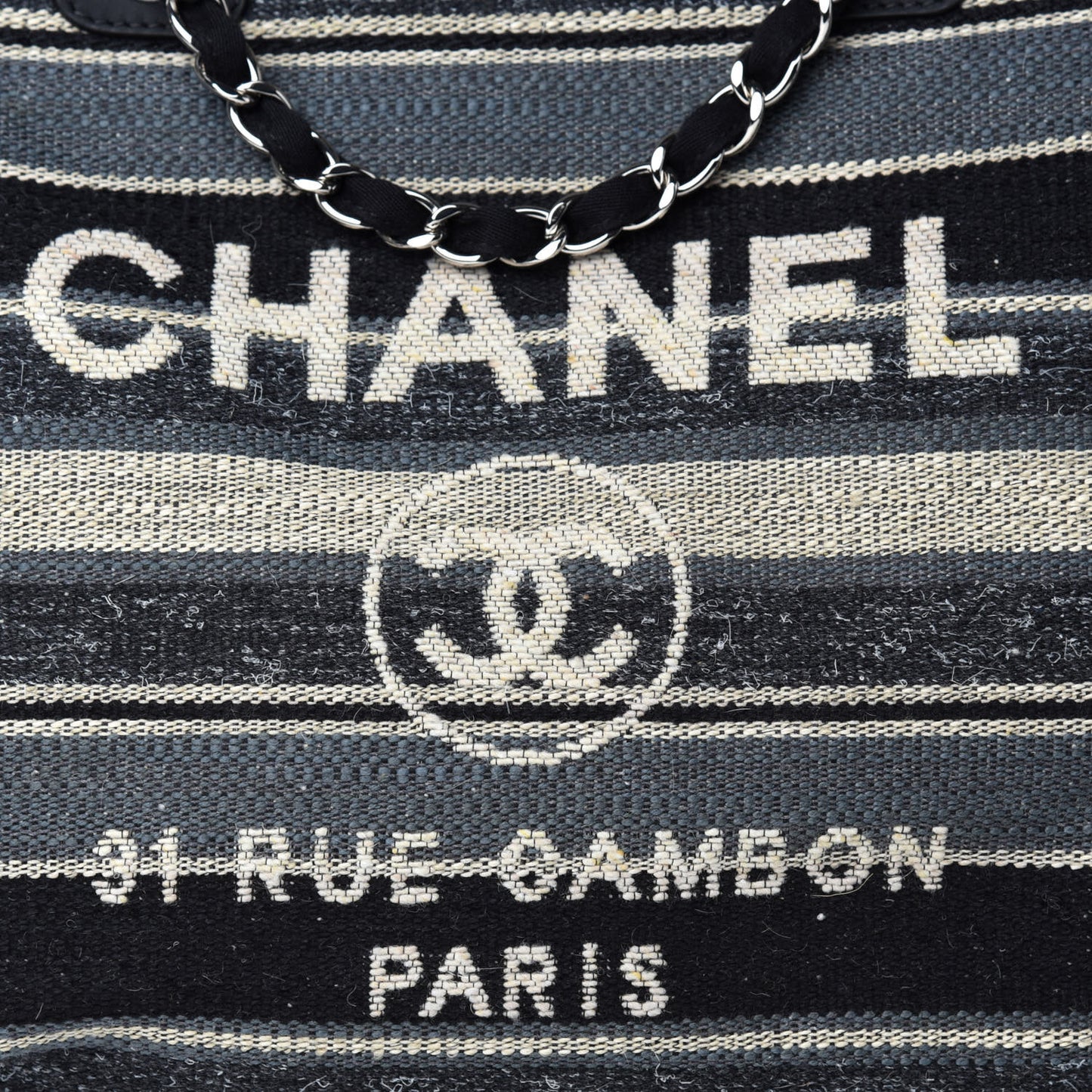 Striped Canvas Medium Deauville Tote Black