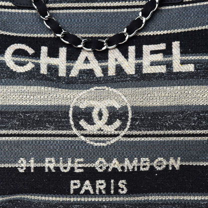 Chanel Striped Canvas Medium Deauville Tote Black 11 of 11