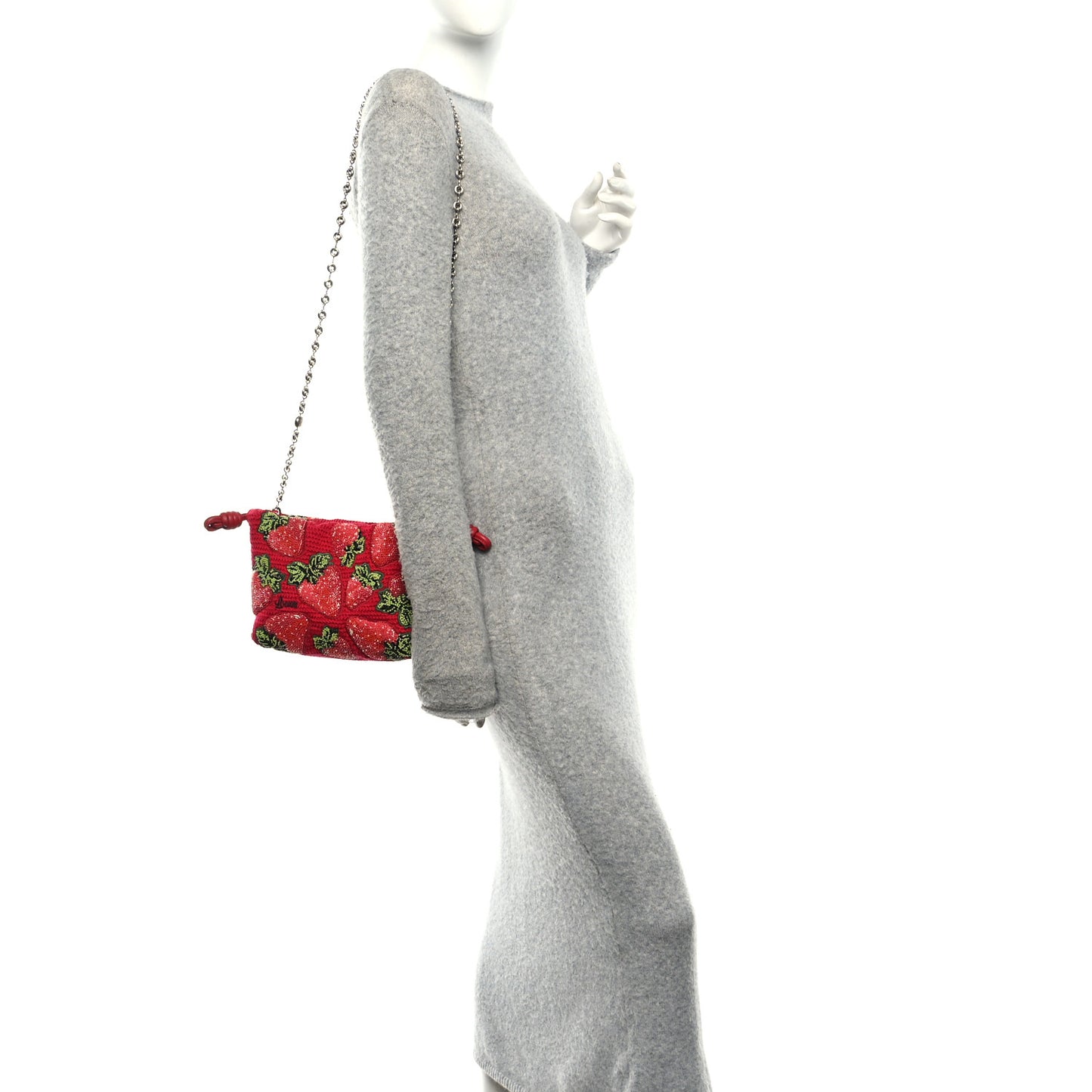 Crochet Beaded Strawberry Mini Flamenco Knot Clutch With Chain Red