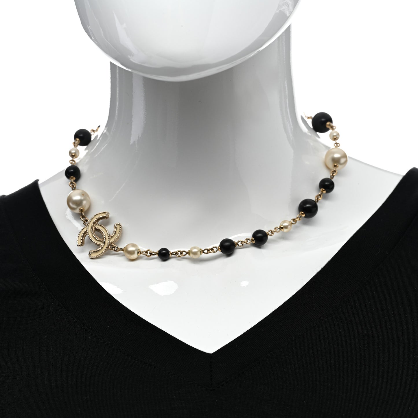 Enamel Bead Pearl CC Necklace Gold