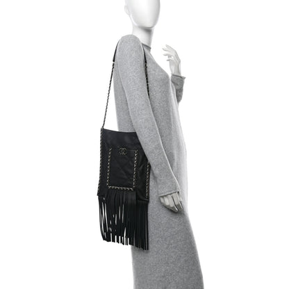 Chanel Calfskin Quilted Fringe Small Shopping Bag Black 2 of 10