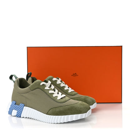 Hermes Air Mesh Suede Goatskin Bouncing Sneakers 37.5 Vert D'eau Celadon 10 of 10