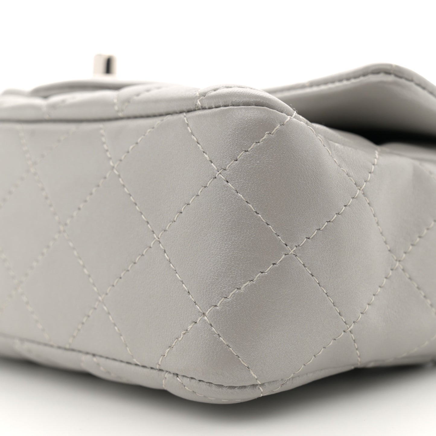 Metallic Lambskin Quilted Mini Rectangular Flap Silver