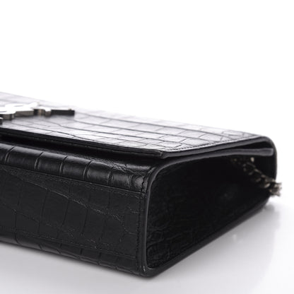 Saint Laurent Calfskin Crocodile Embossed Medium Classic Monogram Kate Tassel Satchel Black 7 of 8