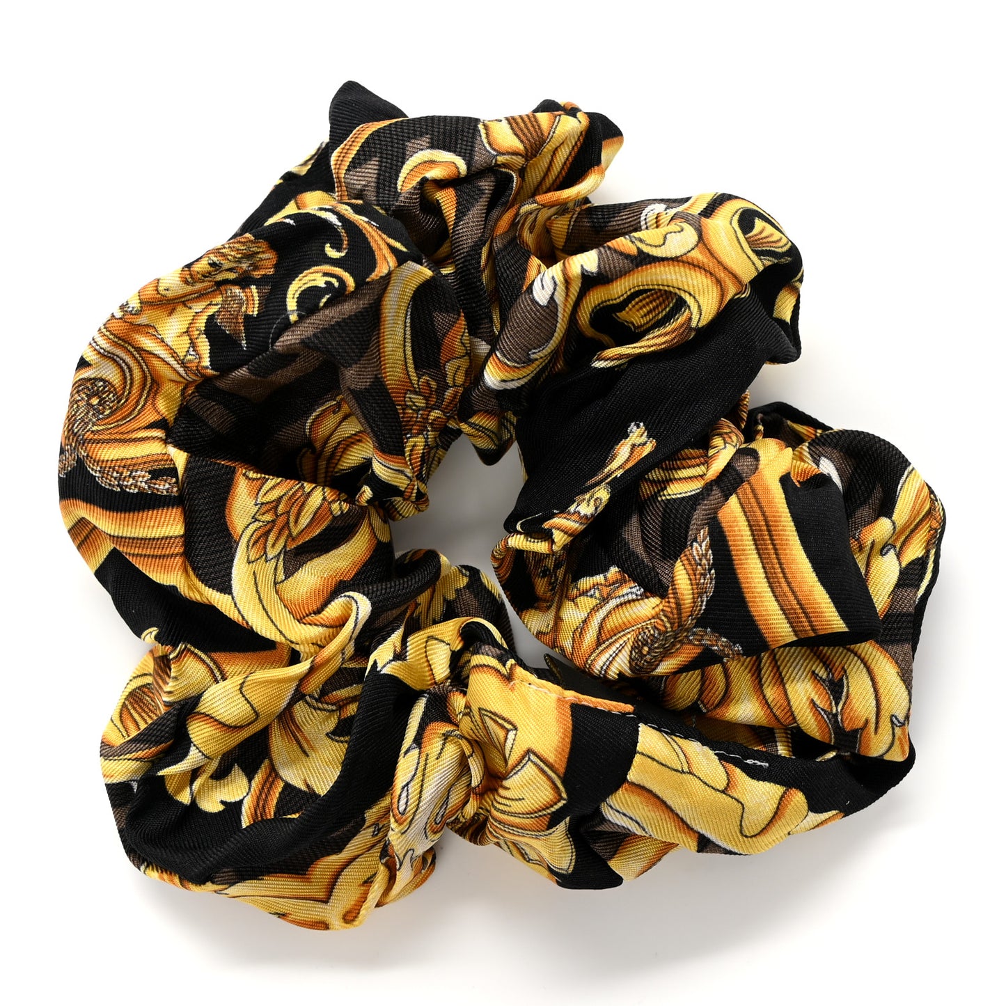 X VERSACE Silk FF Baroque Fendace Hair Scrunchie Black Tobacco