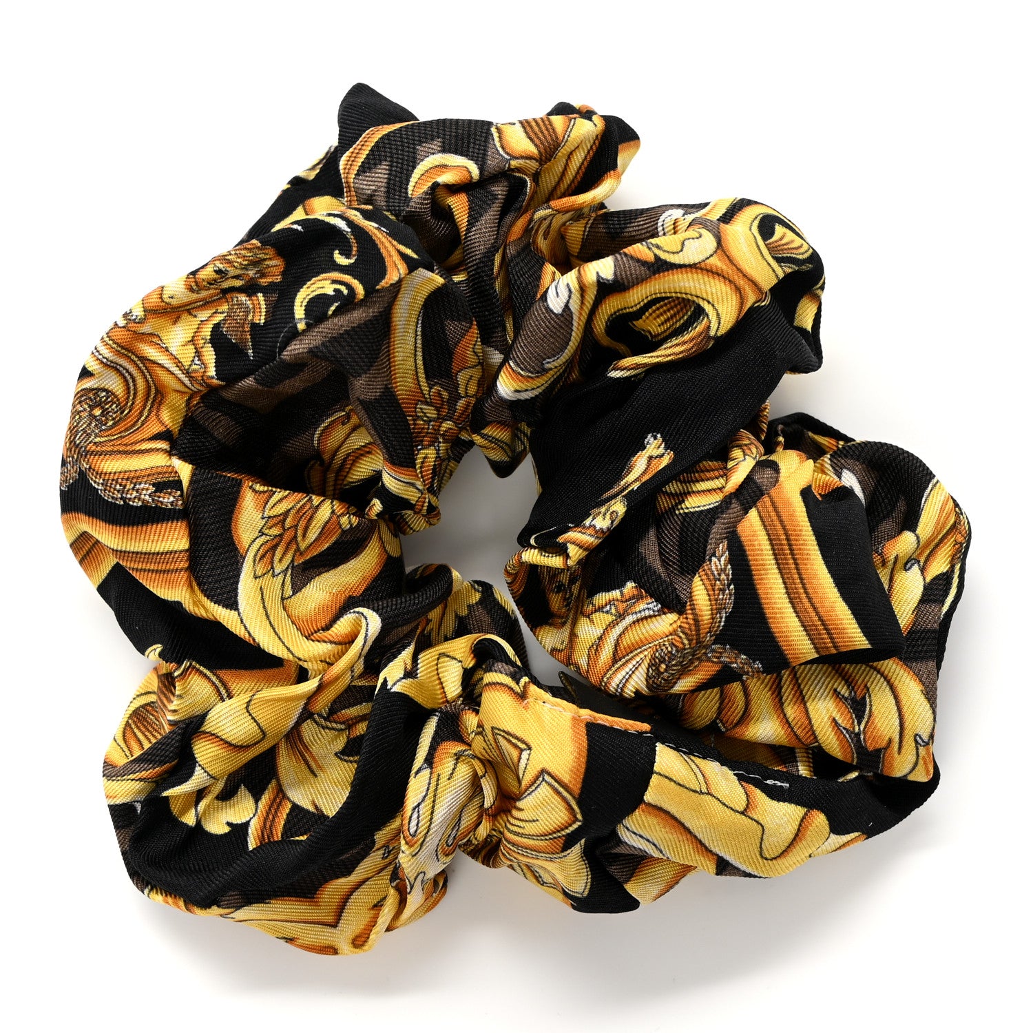 Fendi X VERSACE Silk FF Baroque Fendace Hair Scrunchie Black Tobacco 2 of 3