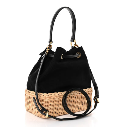 Prada Wicker Canvas Saffiano Bucket Bag Black 3 of 9