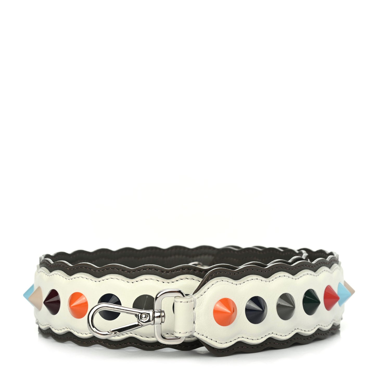 Vitello Dolce Bi-Color Scalloped Spike Studded Strap You White Ice Carbone Multicolor