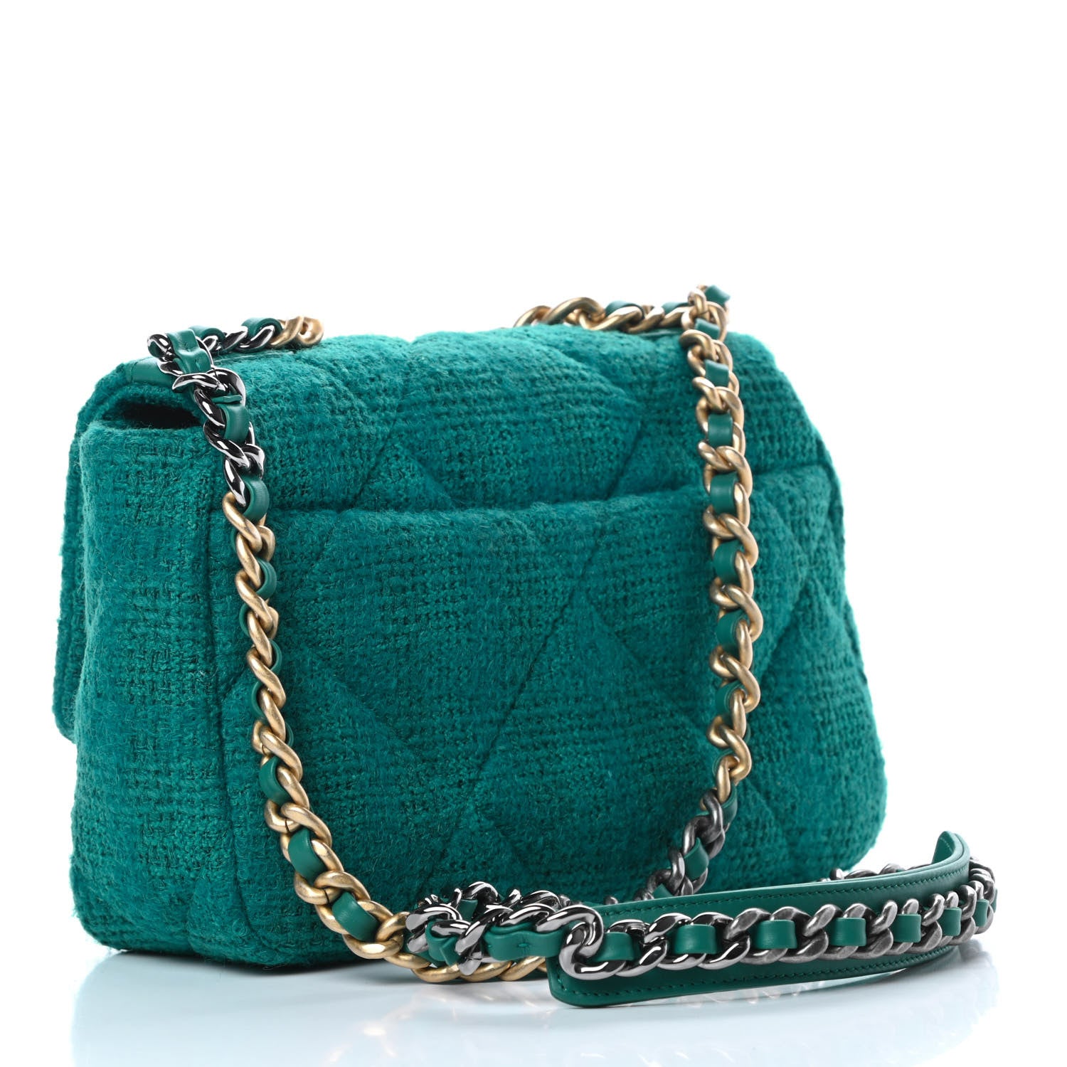 Chanel Tweed Quilted Medium Chanel 19 Flap Green 3 of 10