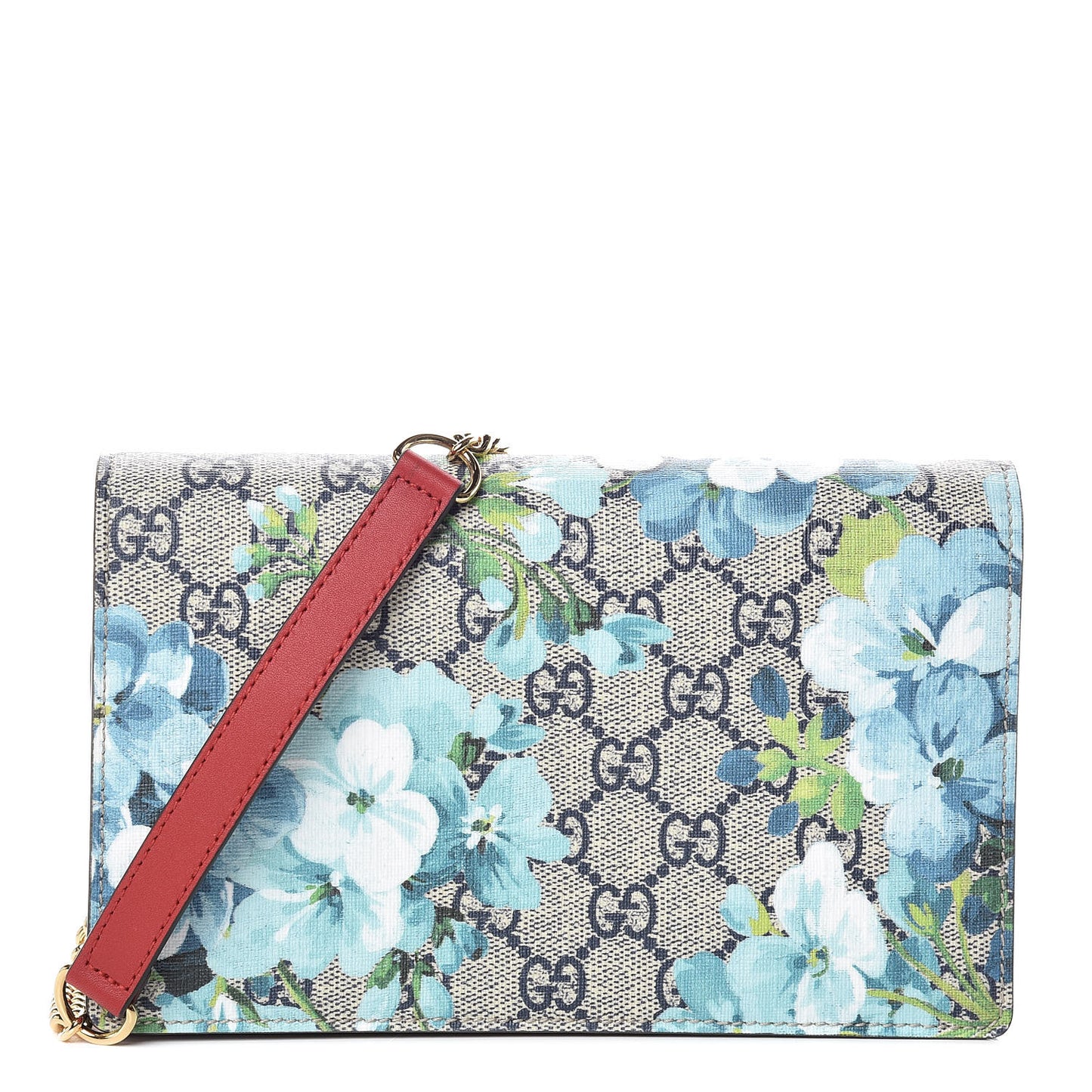 GG Supreme Monogram Blooms Chain Wallet Blue