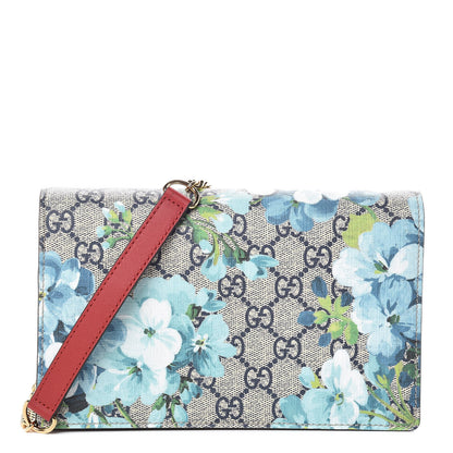 Gucci GG Supreme Monogram Blooms Chain Wallet Blue 1 of 9