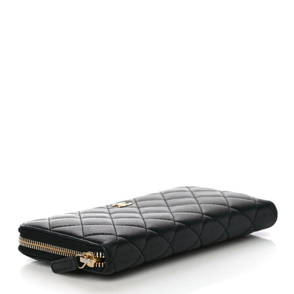 Chanel Lambskin Quilted Large Gusset Zip Around Wallet Black 4 of 14