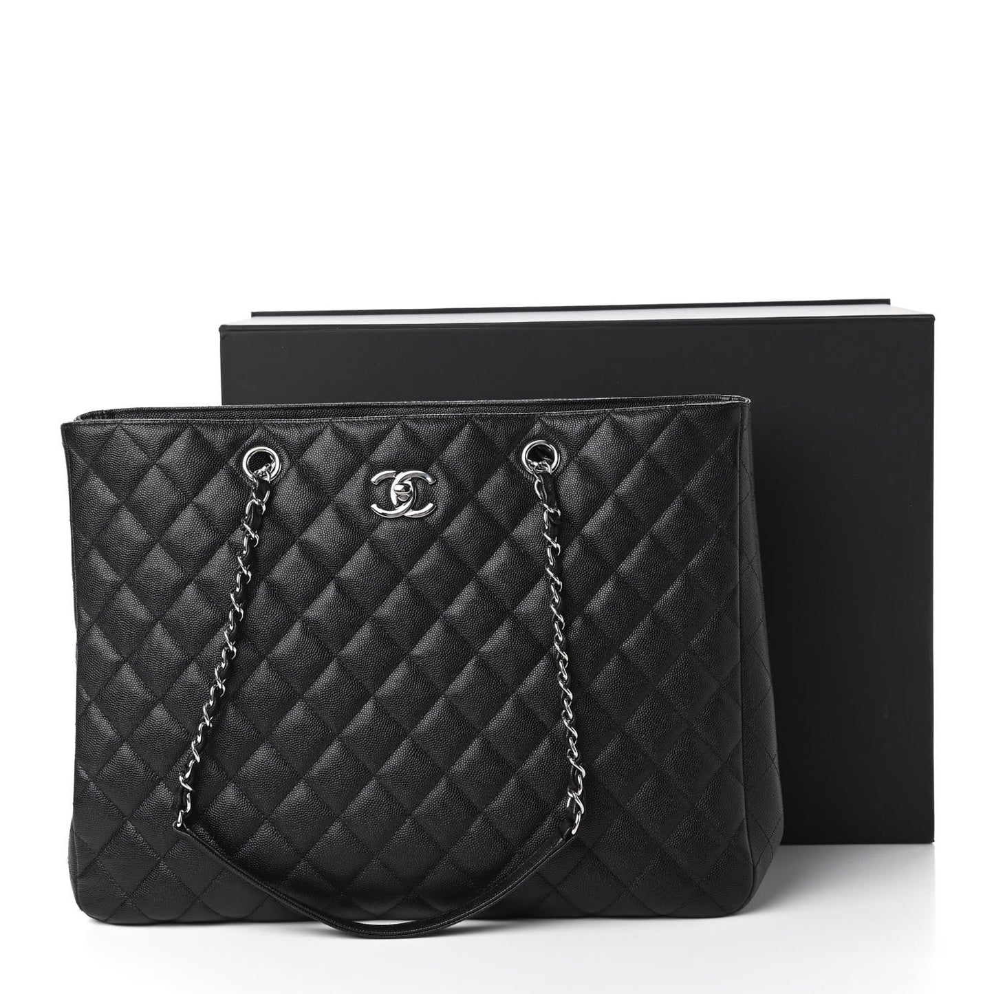 Caviar Quilted Large Shopping Tote Black