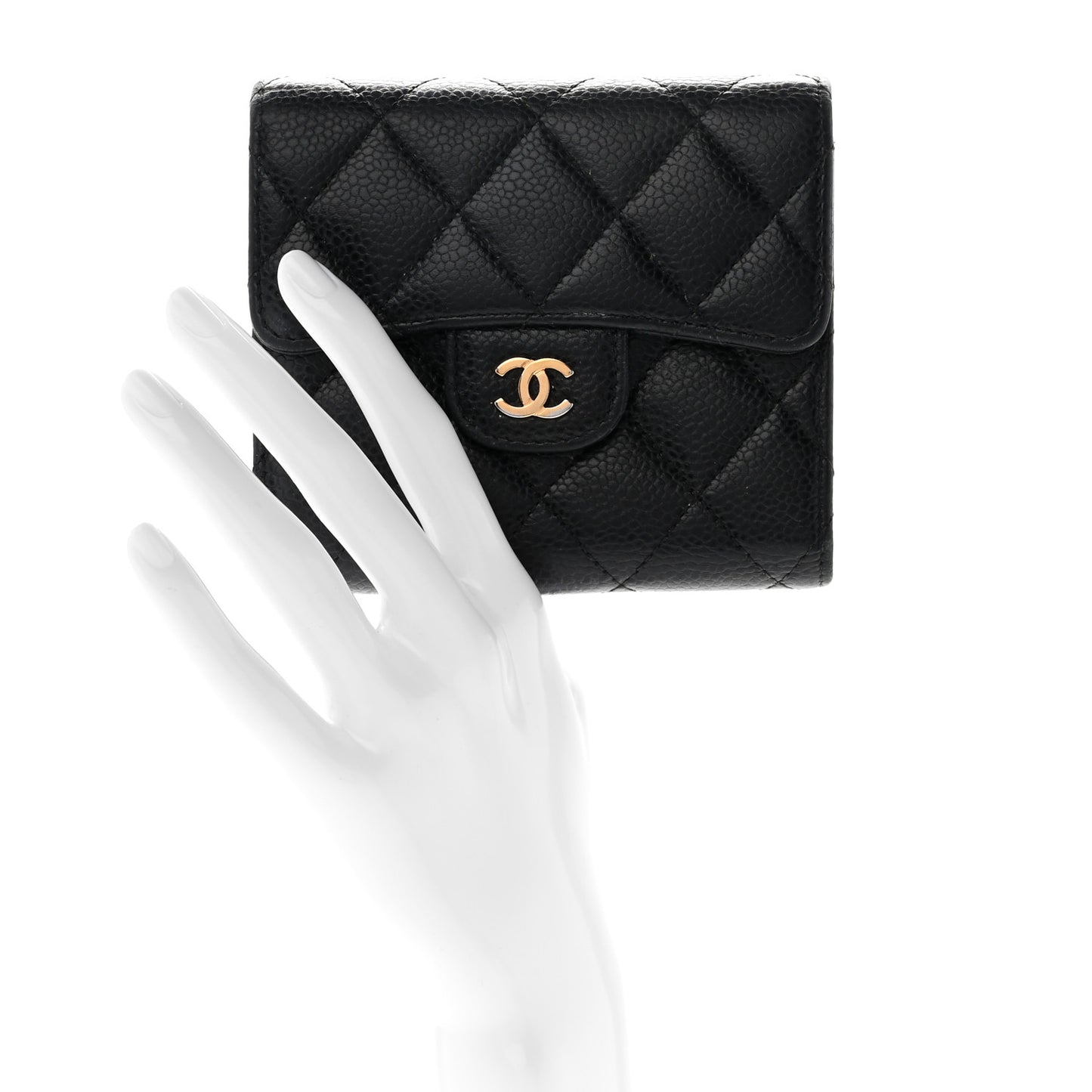 Caviar Quilted Compact Flap Wallet Black
