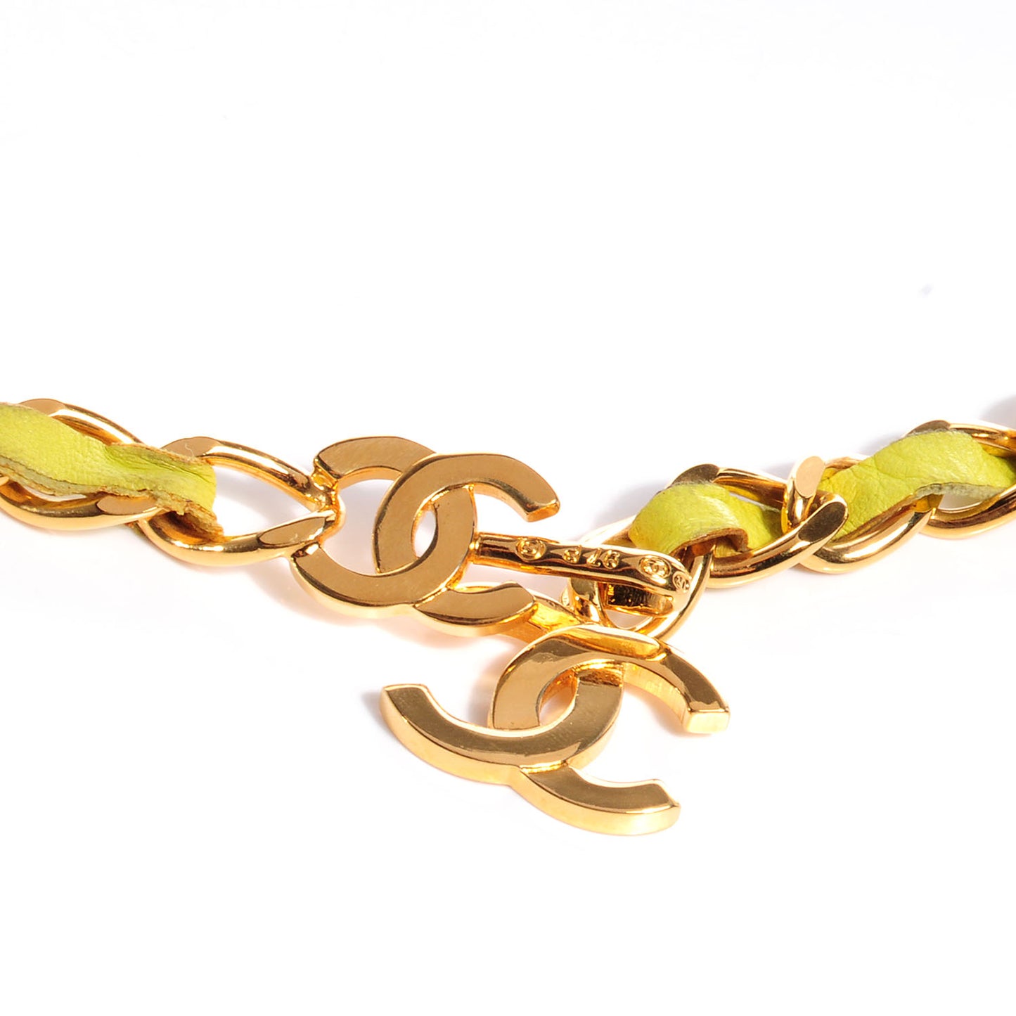 Leather Gold Chain Link CC Belt Neon Green