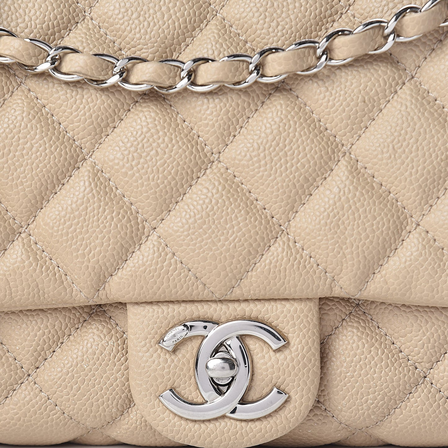 Caviar Quilted Jumbo Easy Flap Beige