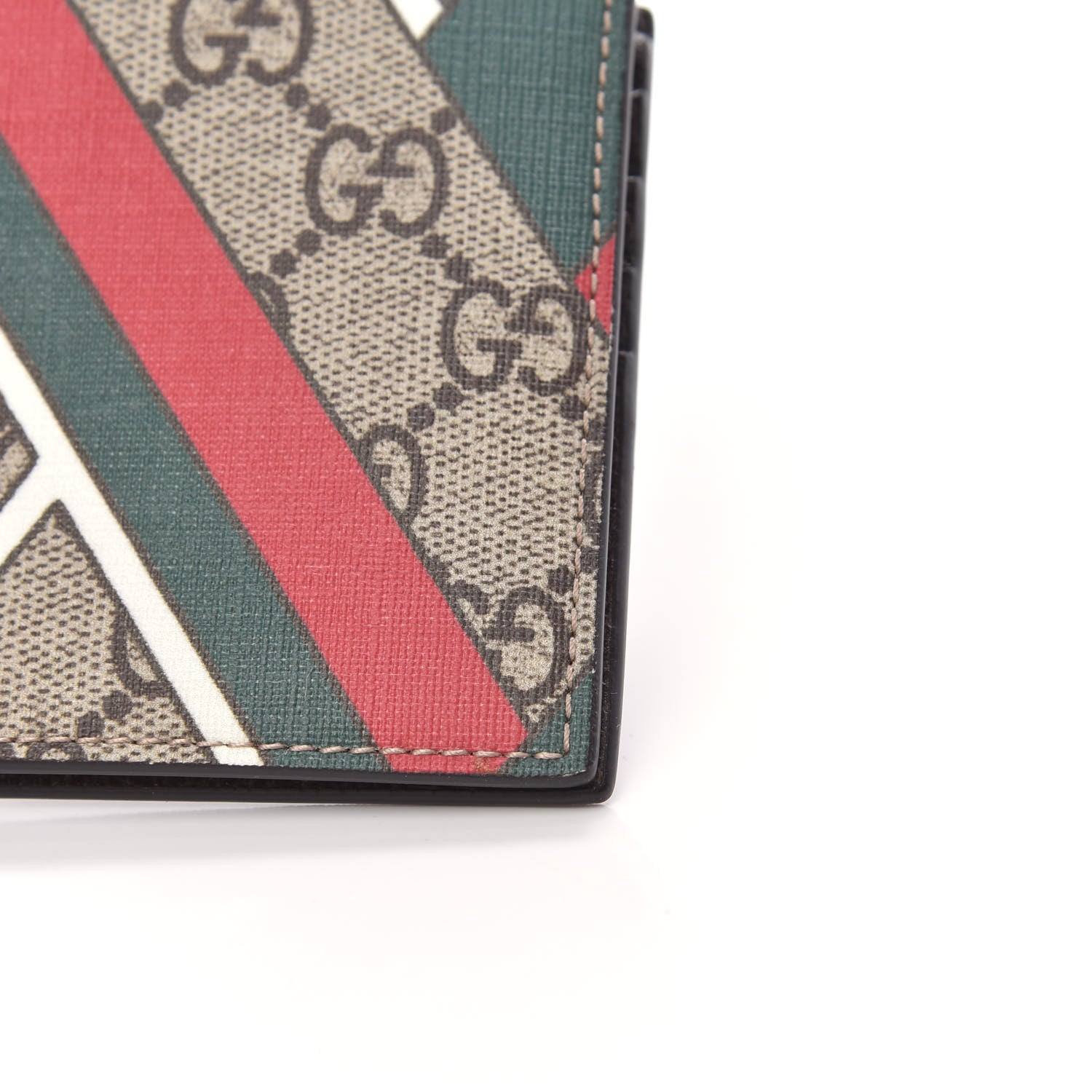 Gucci GG Supreme Monogram Chevron Bi-Fold Wallet Beige Green Red New Acero 9 of 10