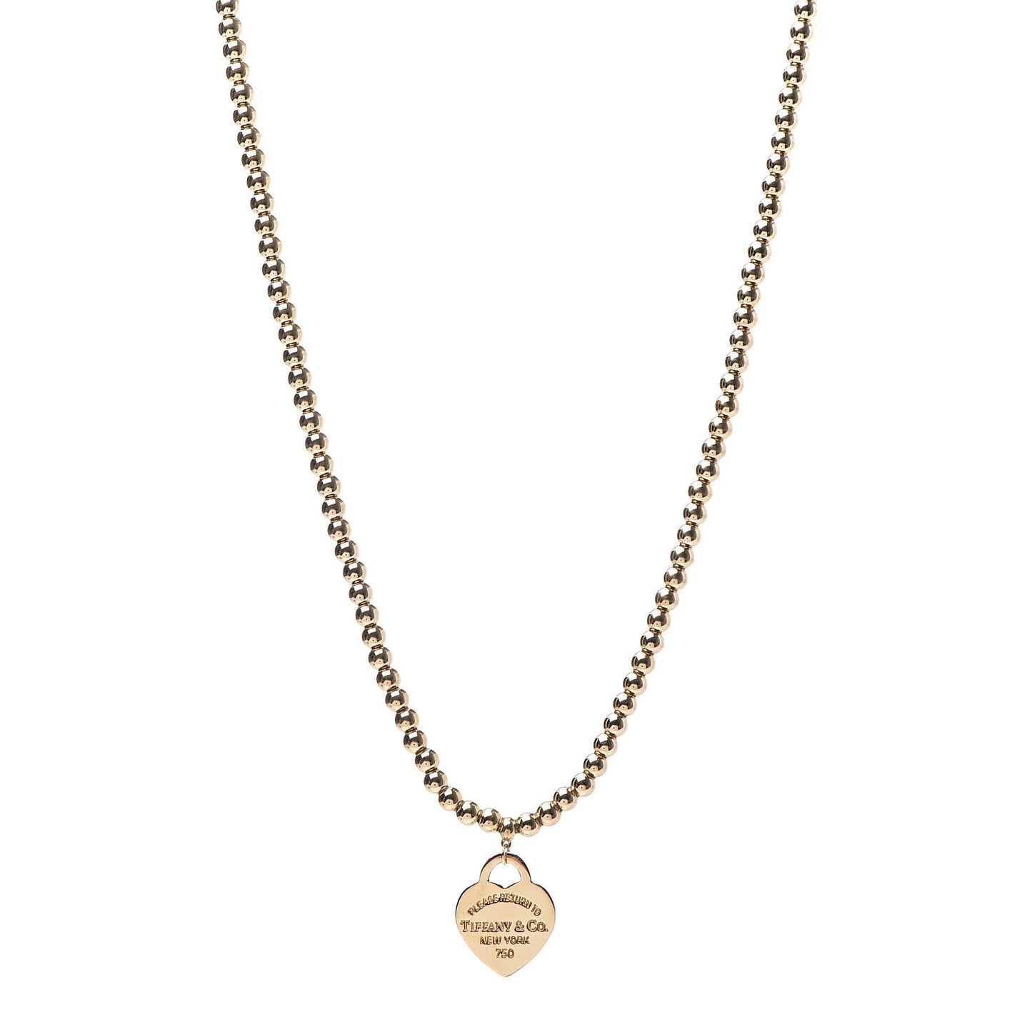 18K Yellow Gold 4mm Return To Tiffany Heart Tag Bead Necklace