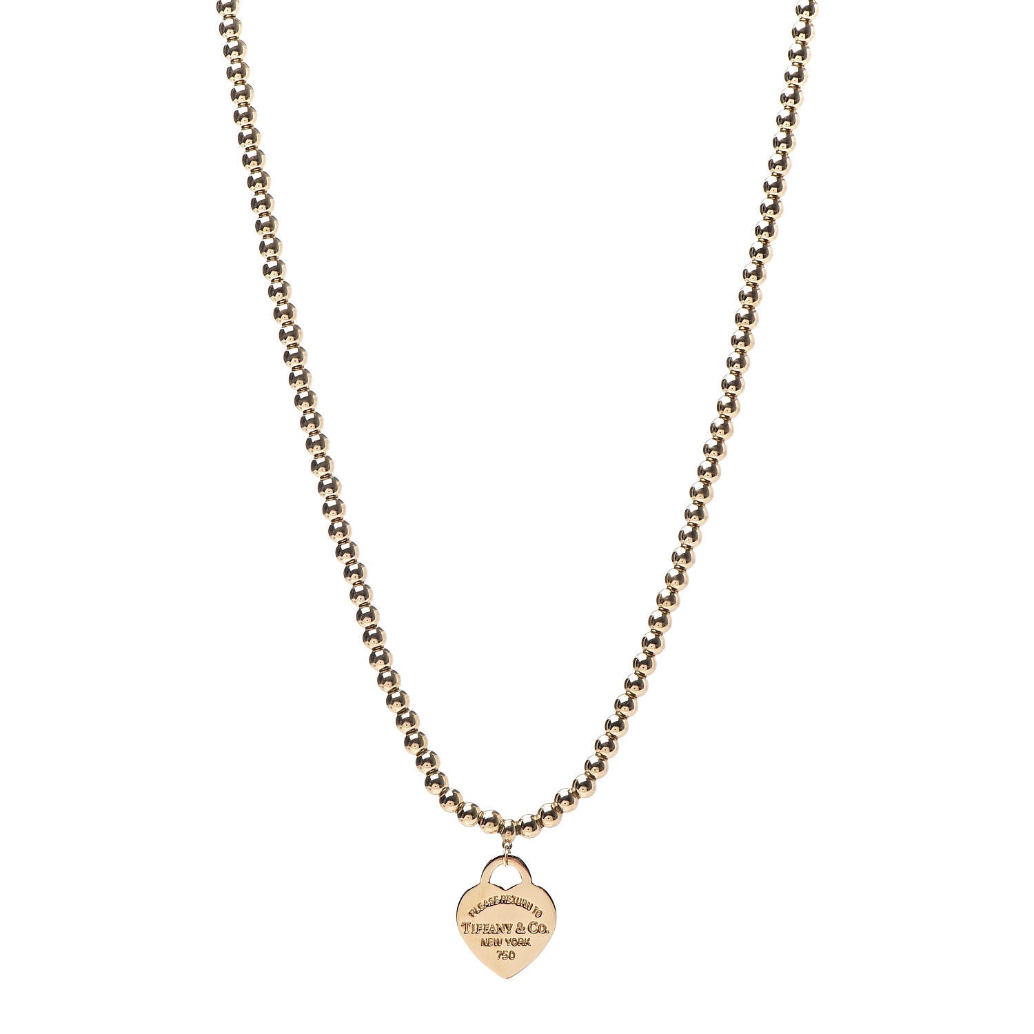 Tiffany 18K Yellow Gold 4mm Return To Tiffany Heart Tag Bead Necklace 1 of 6