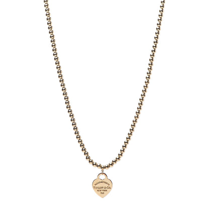 Tiffany 18K Yellow Gold 4mm Return To Tiffany Heart Tag Bead Necklace 1 of 6