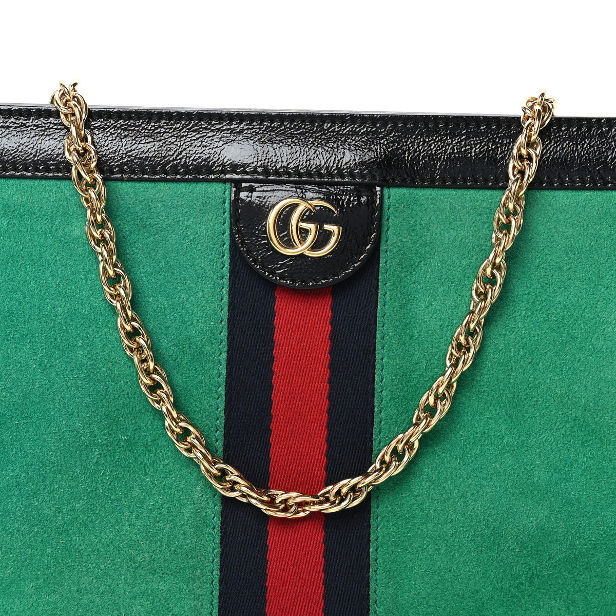 Suede Patent Web Medium Ophidia Chain Shoulder Bag New Shamarock Black