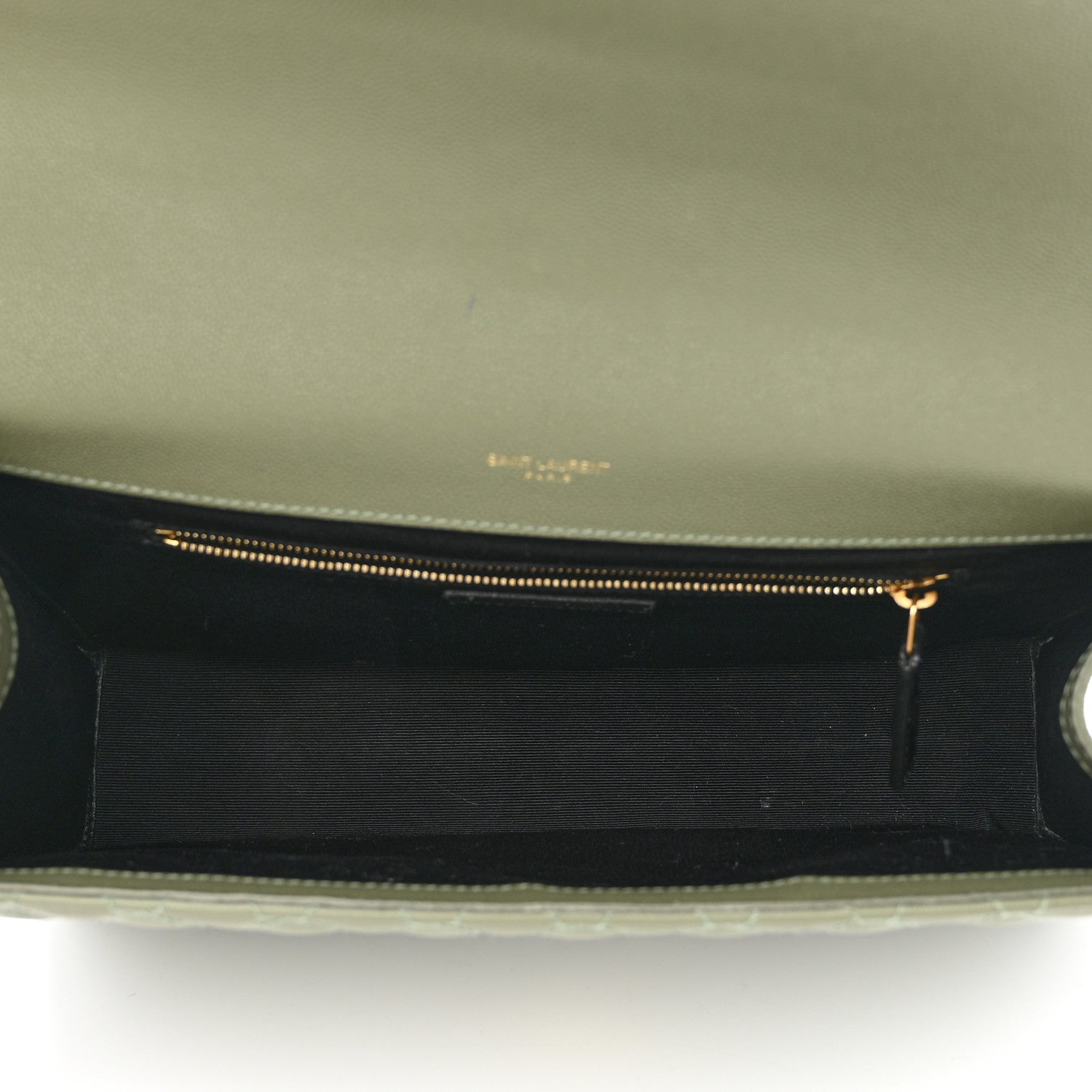 Saint Laurent Grain De Poudre Textured Mixed Matelasse Large Triquilt Monogram Satchel Light Sage 5 of 11