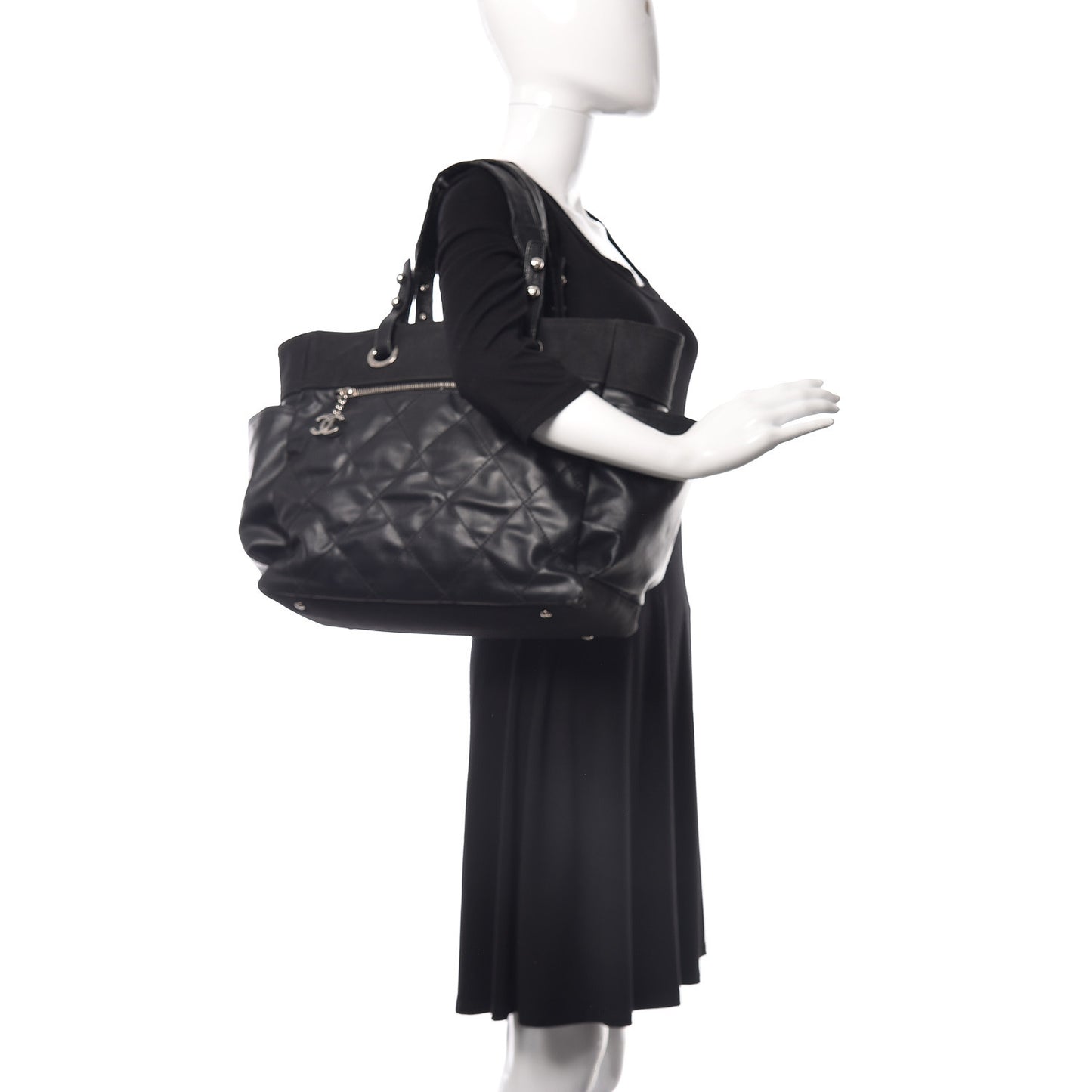 Coated Canvas Quilted Large Paris Biarritz Tote Black