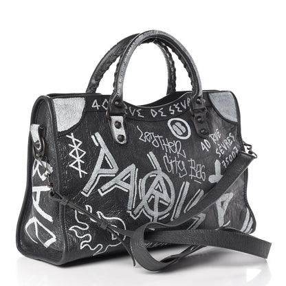 Balenciaga Agneau Arena Graffiti All Over Classic Hardware City Gris Fossile White 4 of 11