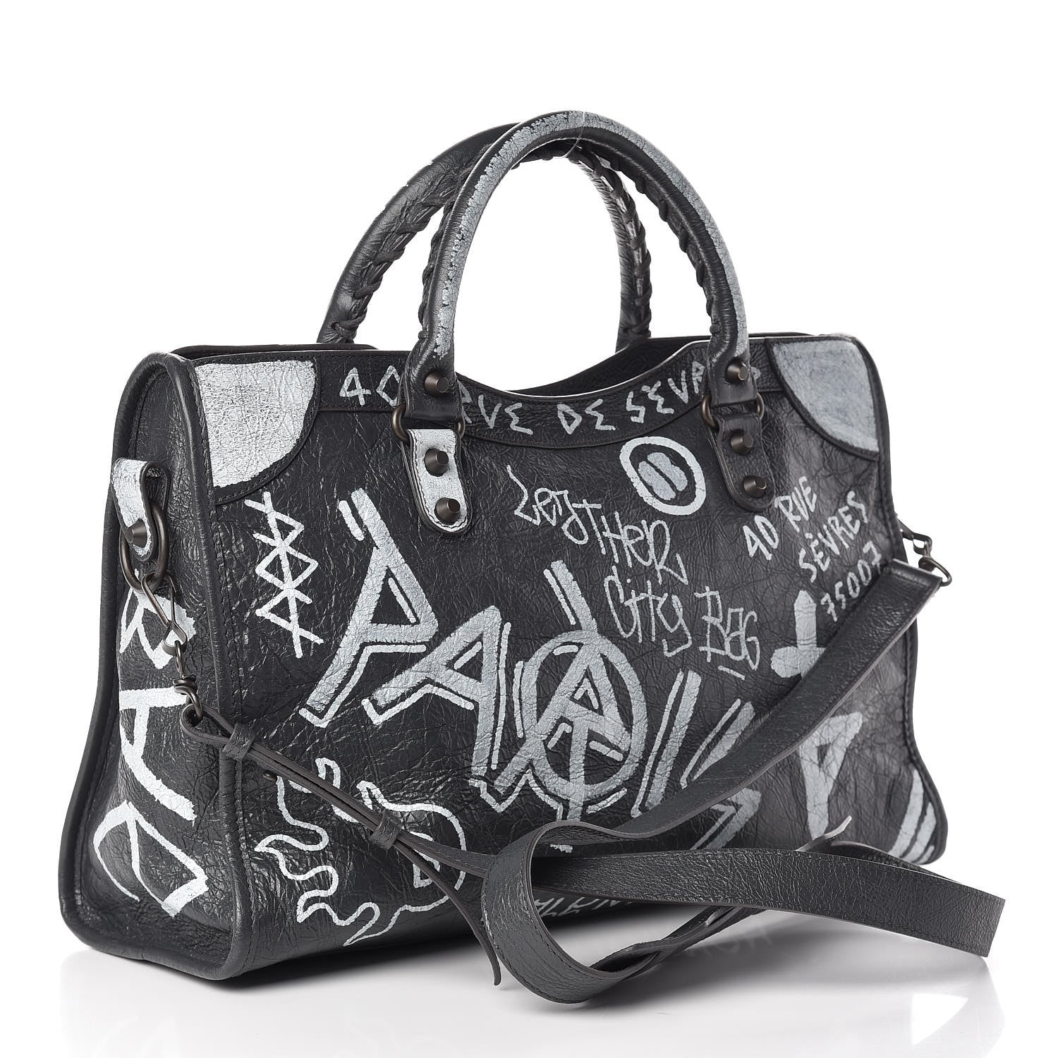 Balenciaga Agneau Arena Graffiti All Over Classic Hardware City Gris Fossile White 4 of 11