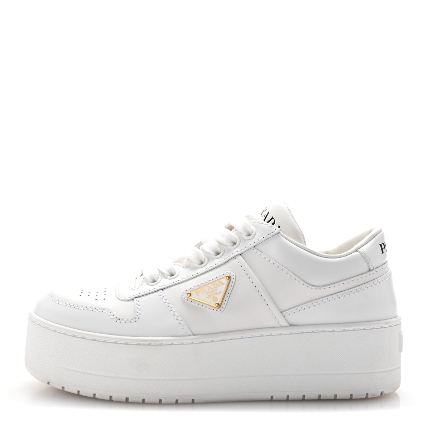Prada Vitello Rois Triangle Womens Downtown Platform Low Top Sneakers 35.5 White 1 of 10