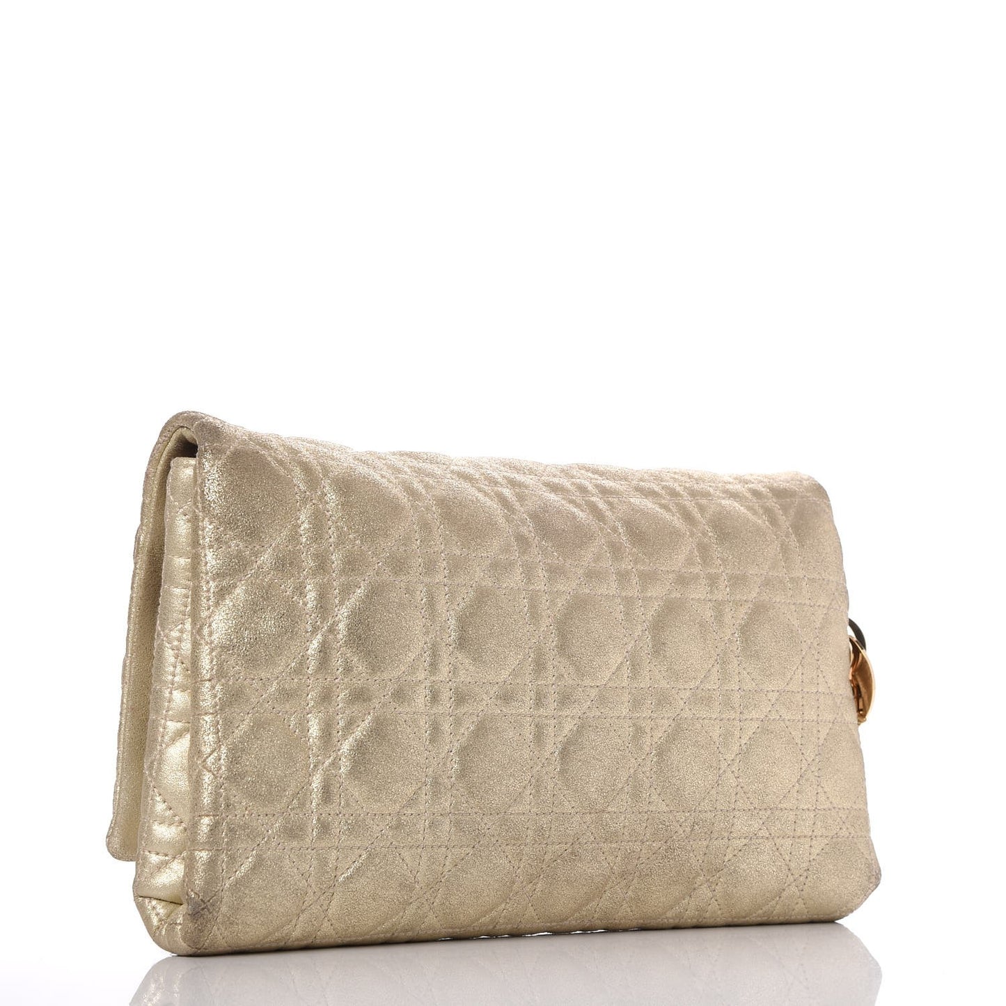 Metallic Calfskin Cannage Flap Clutch Gold